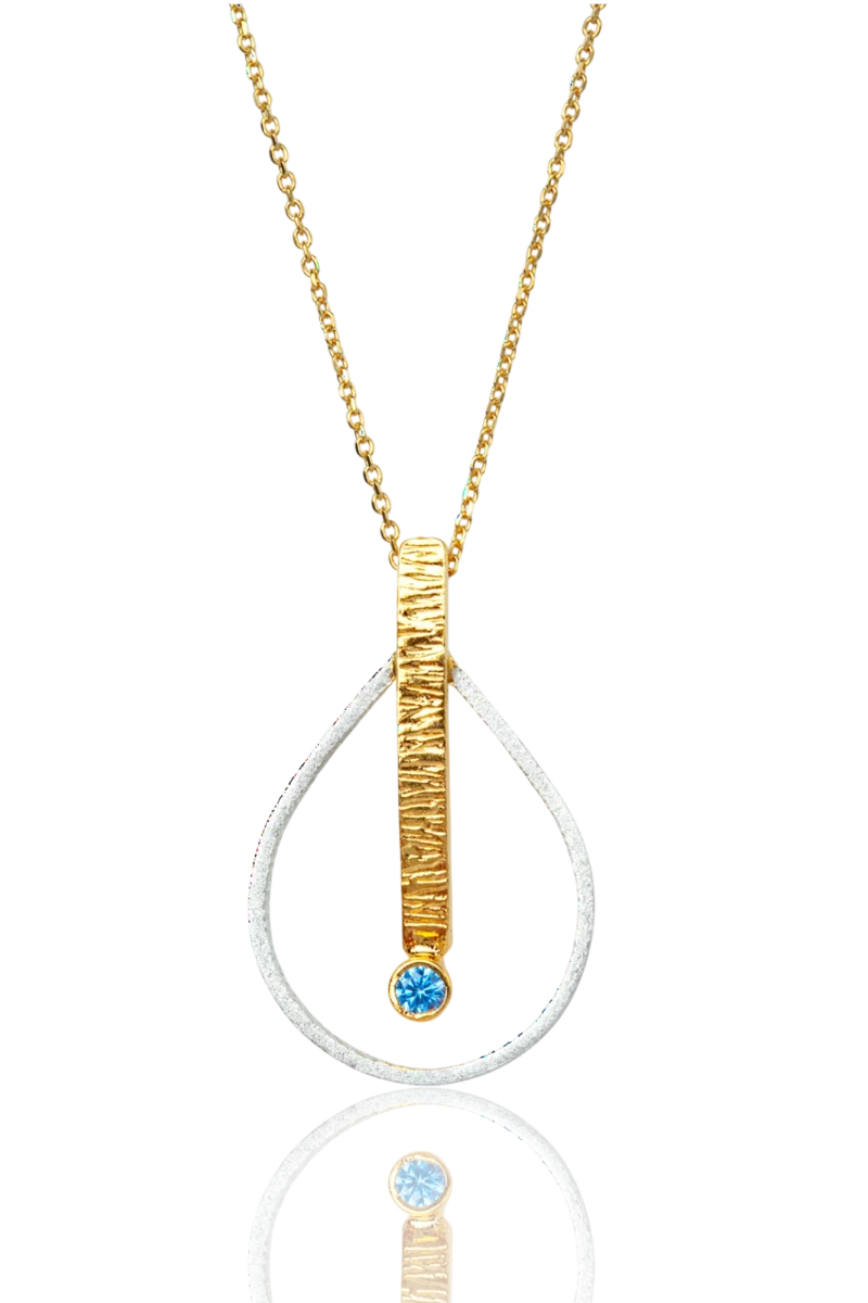 Handmade Silver Necklace with Gold Plated Bar & Blue Zircon