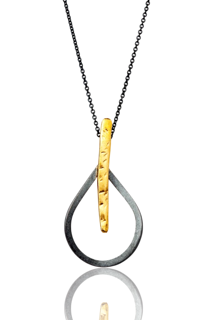 Handmade Silver Necklace with Gold Teardrop Pendant