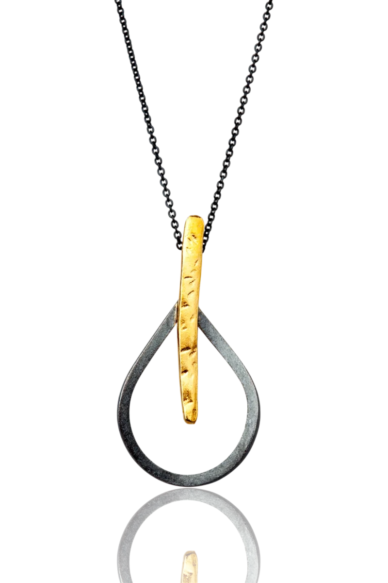 Handmade Silver Necklace with Gold Teardrop Pendant