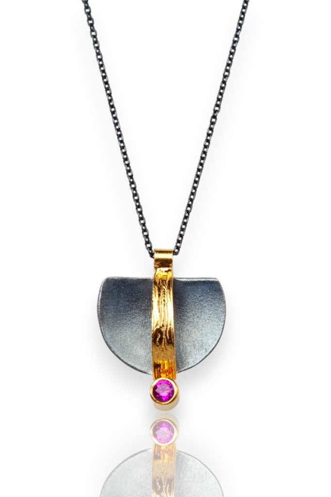 Handmade Silver Necklace with Fuchsia Zircon