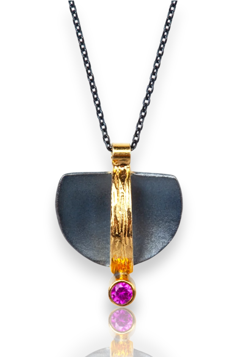 Alternative view of Handmade Silver Necklace with Fuchsia Zircon