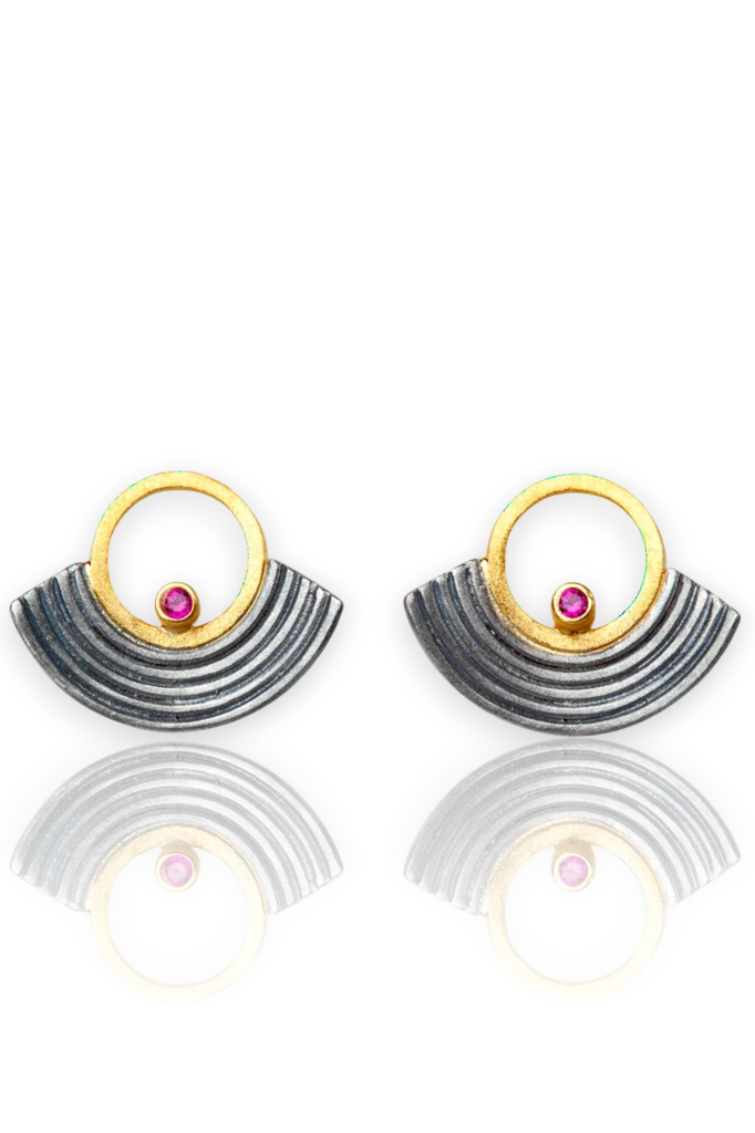 Handmade Silver Earrings with Gold Plated Open Circle