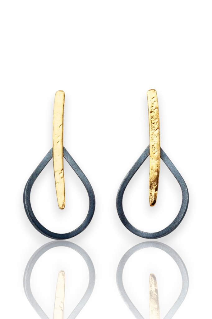 Handmade Silver Earrings with Gold Teardrop
