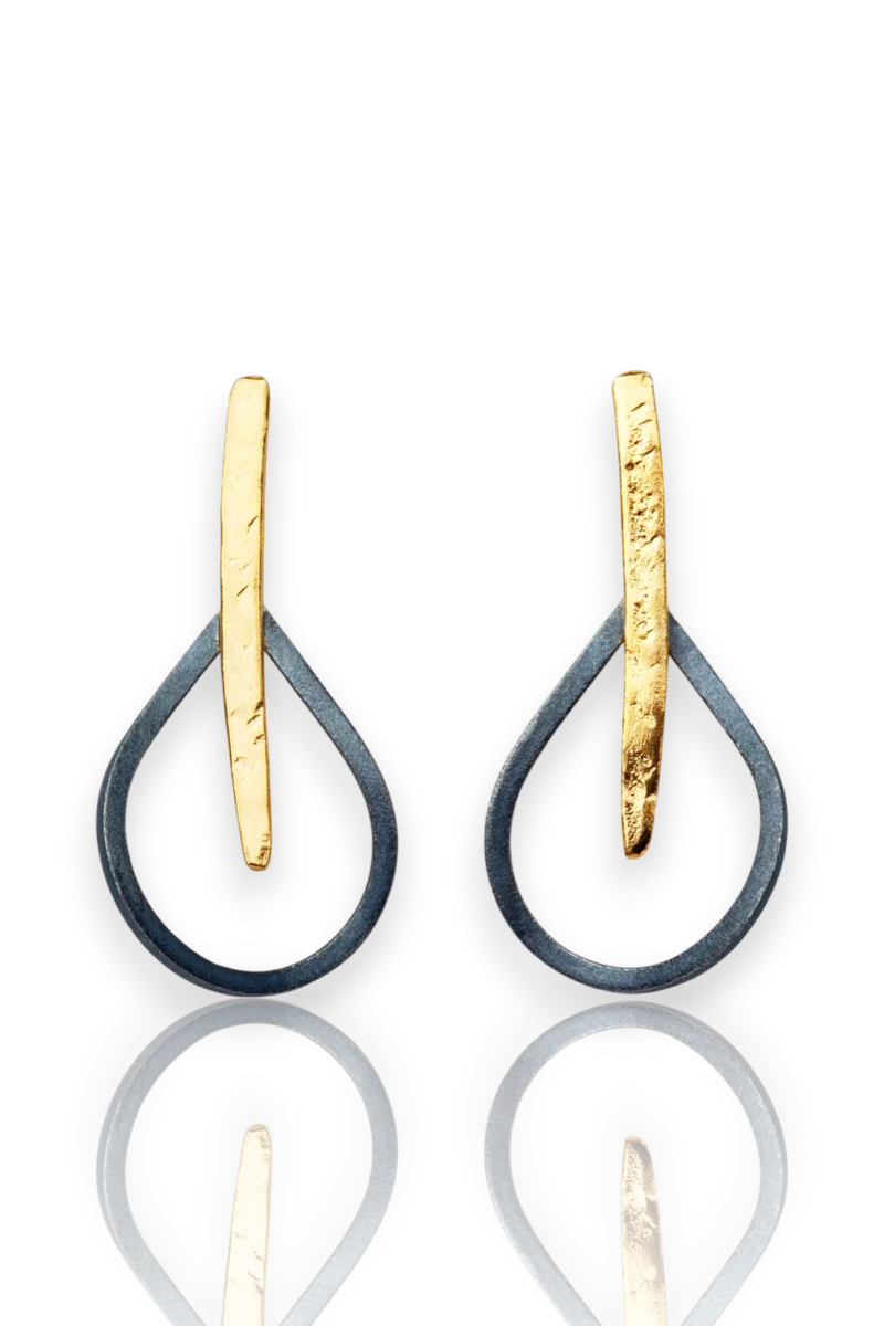 Handmade Silver Earrings with Gold Teardrop