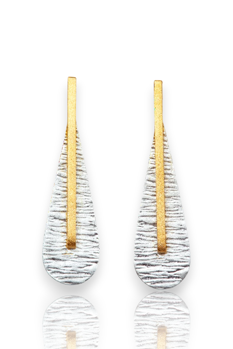 Handmade Silver Teardrop Earrings with Gold Plated Center Bar