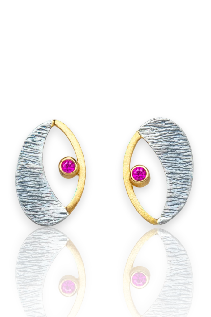 Artisan Open Crescent Hoop Studs in Oxidized Silver