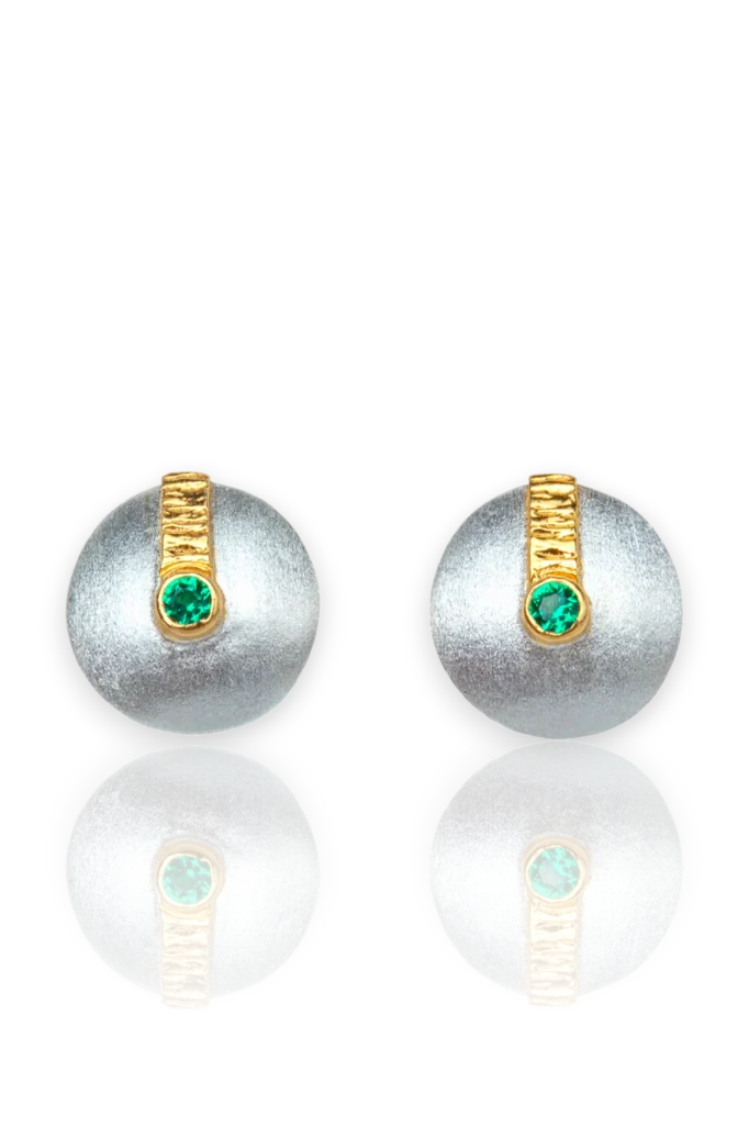 Handmade Silver Stud Earrings with Green Zircon