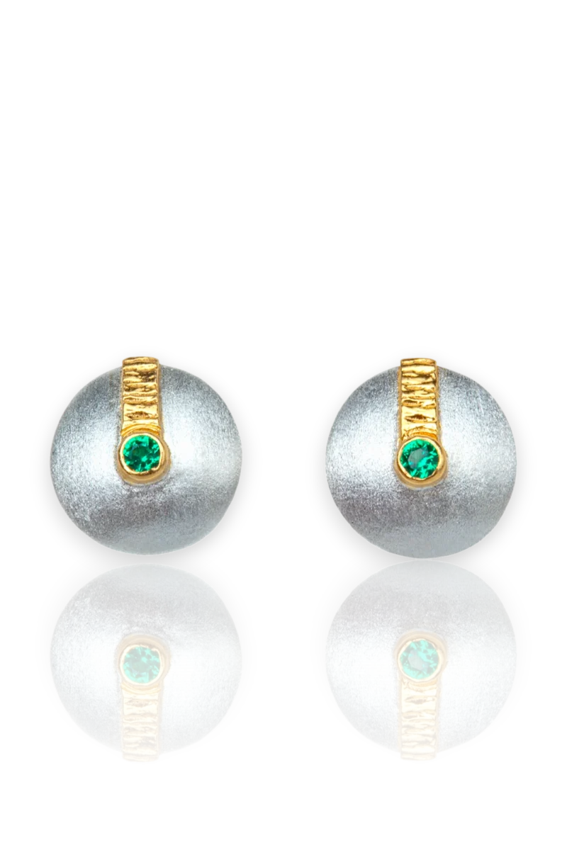 Handmade Silver Stud Earrings with Green Zircon