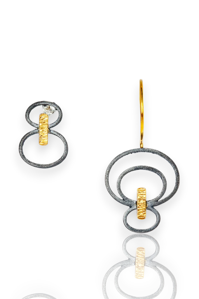 Handmade Silver Earrings with Two Stacked Circles