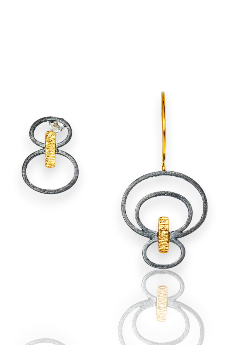 Handmade Silver Earrings with Two Stacked Circles