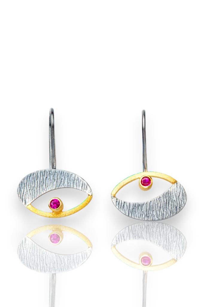 Handmade Silver Eye-Shaped Earrings