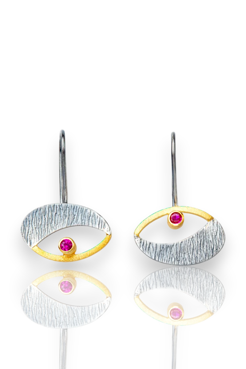 Handmade Silver Eye-Shaped Earrings