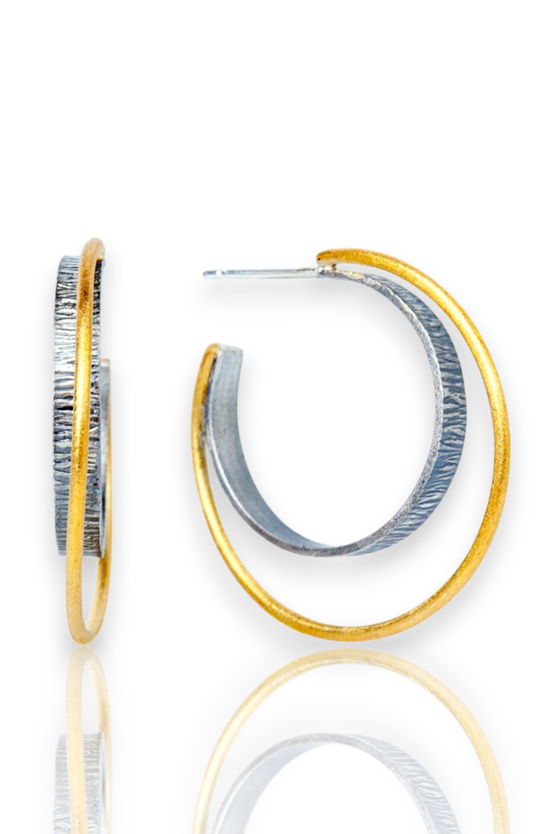 Artisan Two-Tone Concentric Hoops with Textured Finish
