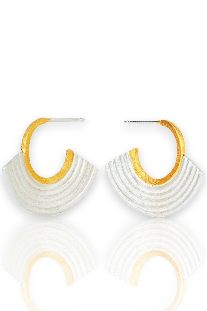 Handmade Silver & Gold Plated Crescent Fan Earrings