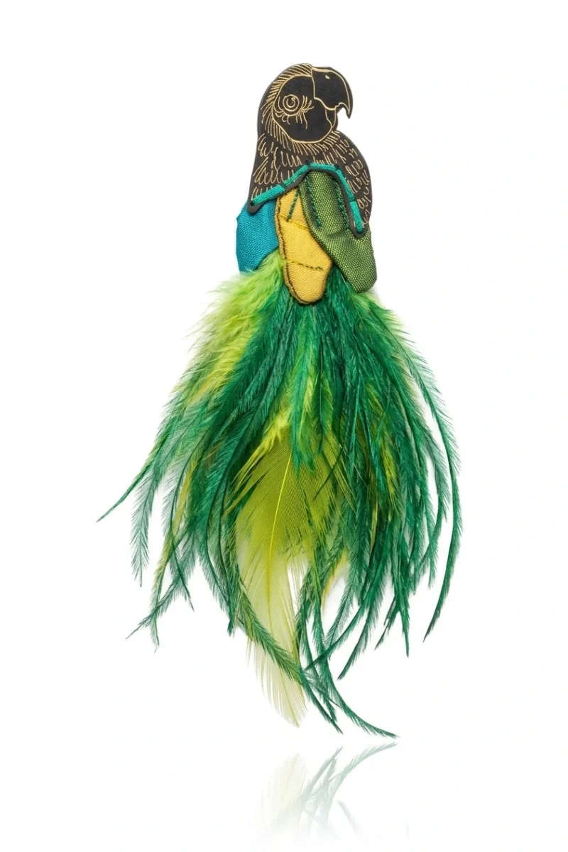 Green handmade parrot bronze brooch