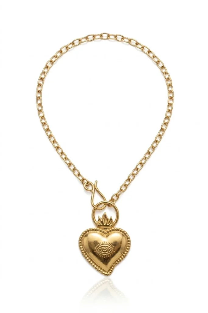 Bronze Heart Necklace with Eye Motif