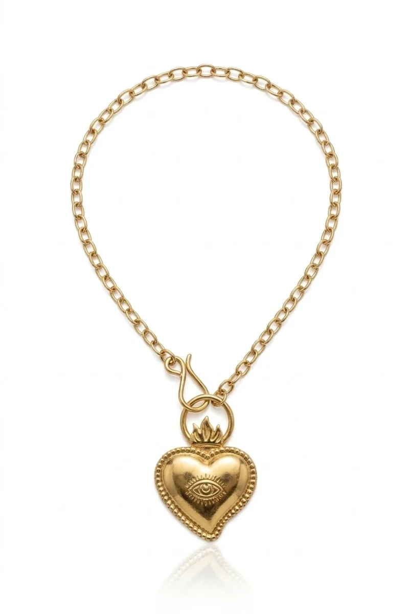 Bronze Heart Necklace with Eye Motif