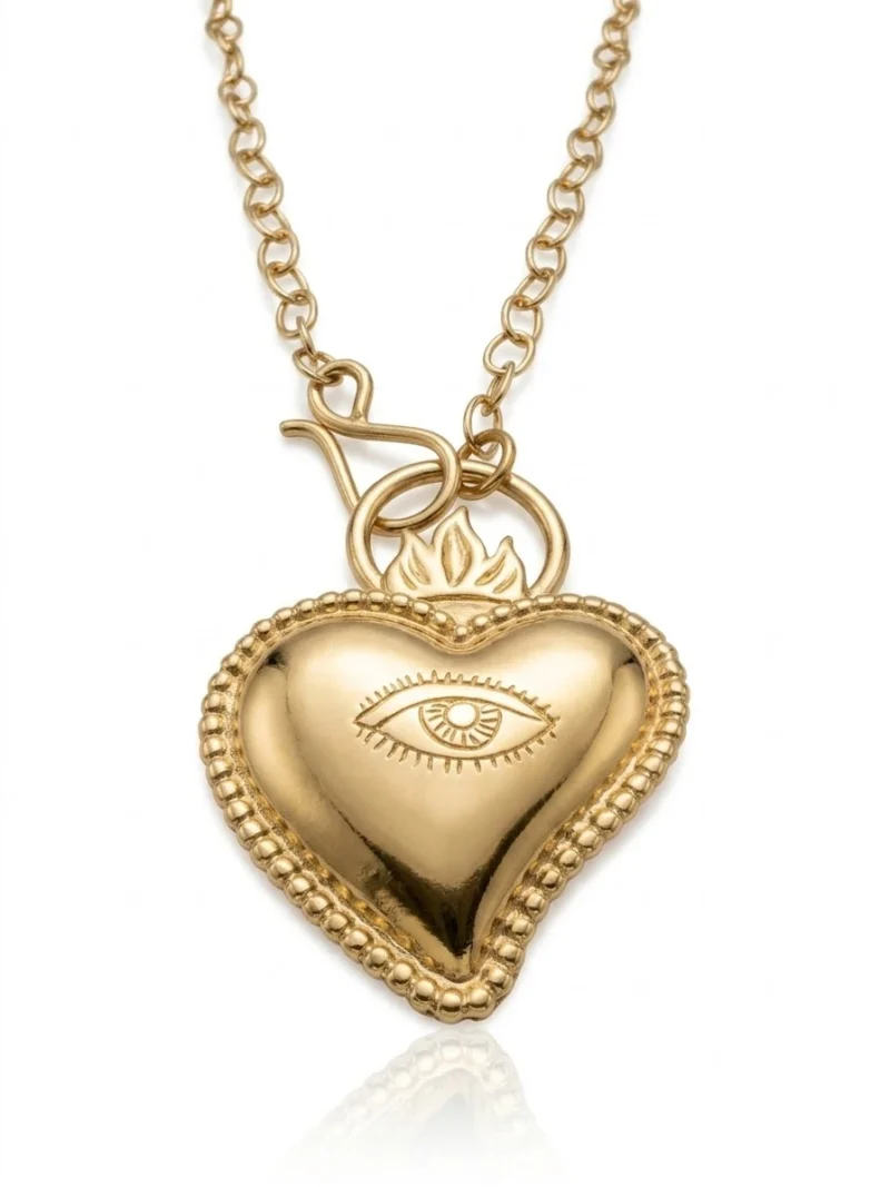 Alternative view of Bronze Heart Necklace with Eye Motif