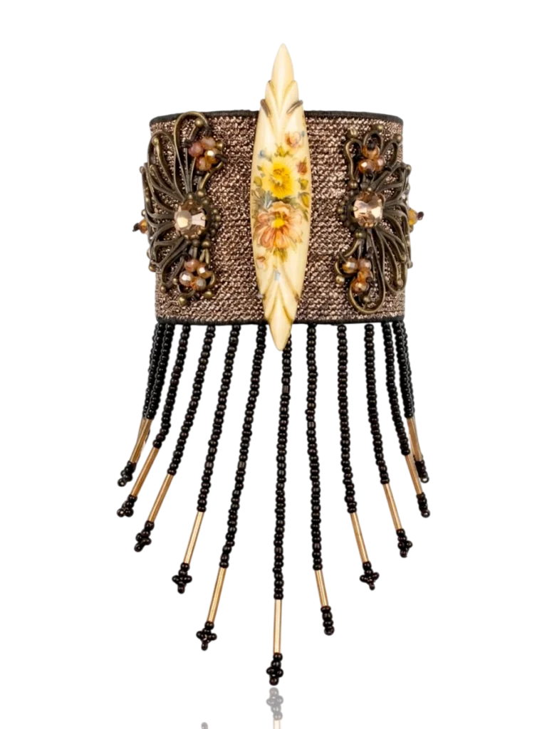 Bronze Fringe Cuff Bracelet with Swarovski Crystals