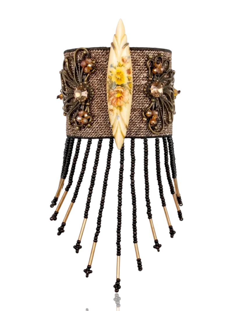 Bronze Fringe Cuff Bracelet with Swarovski Crystals