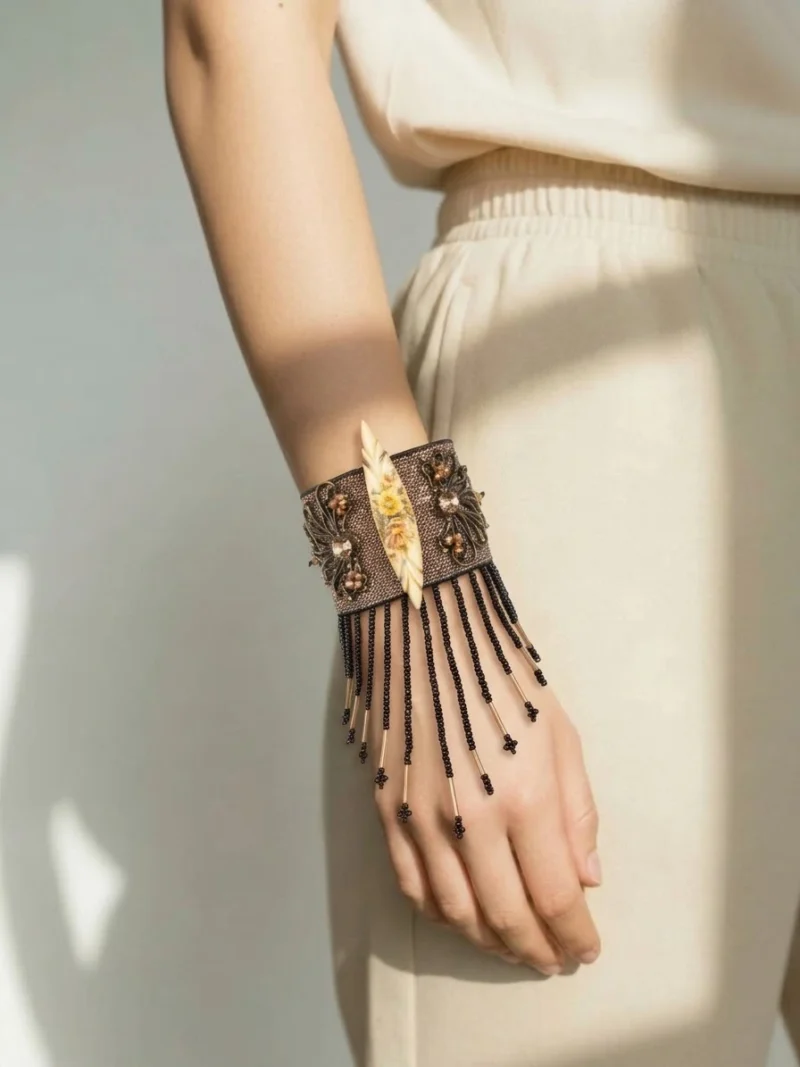 Alternative view of Bronze Fringe Cuff Bracelet with Swarovski Crystals