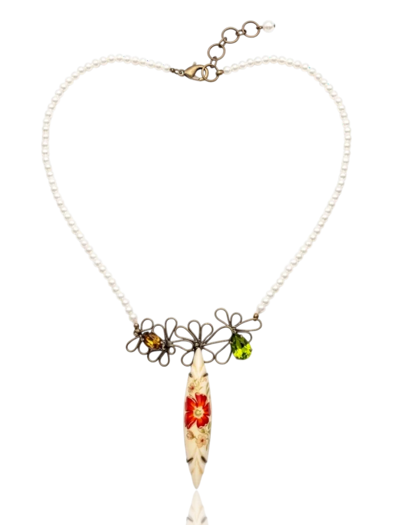 Handmade Bronze Pearl Necklace with Swarovski Crystals