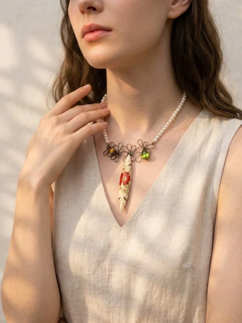 Alternative view of Handmade Bronze Pearl Necklace with Swarovski Crystals