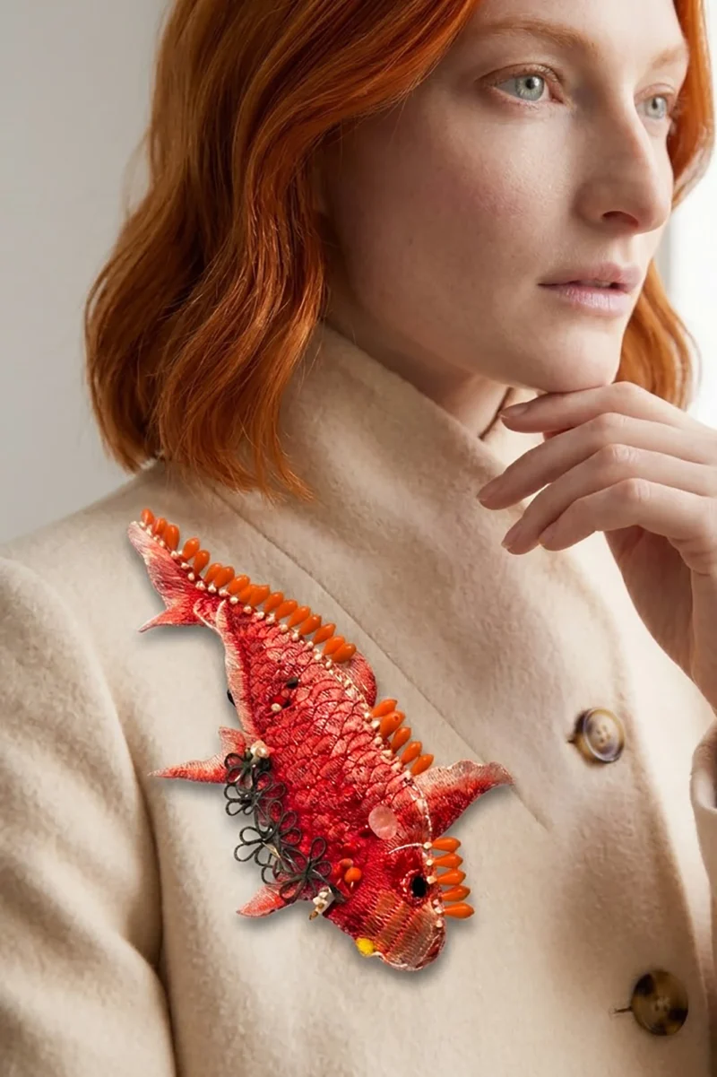 Alternative view of One-of-a-Kind Mixed-Media Fish Brooch